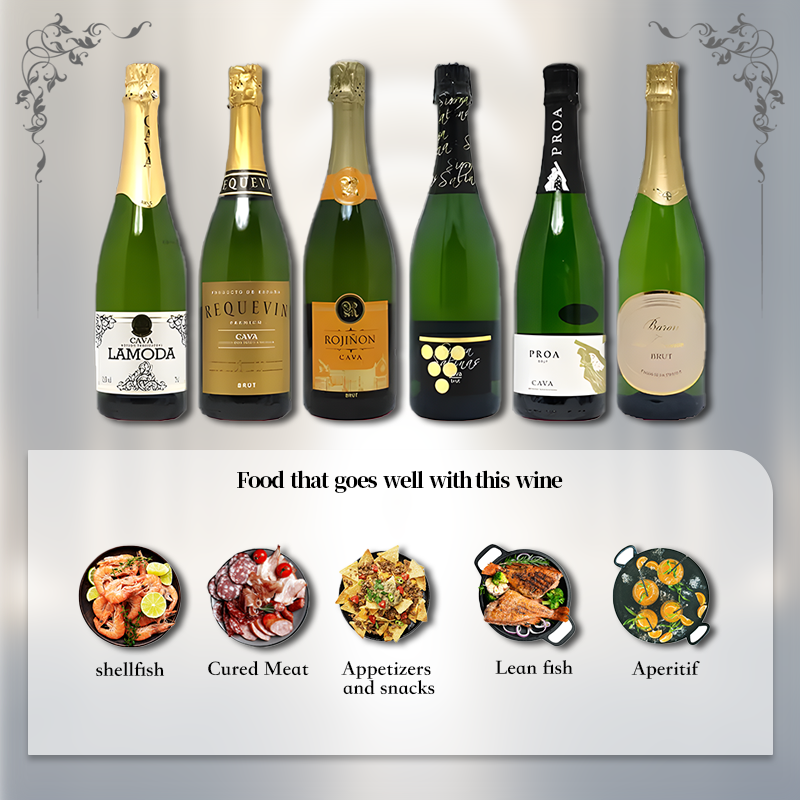 [6 Bottles] Spanish Cava Sparkling Wine Drinking Set 750ml per Bottle 11.5%·Spain·Sparkling Wine