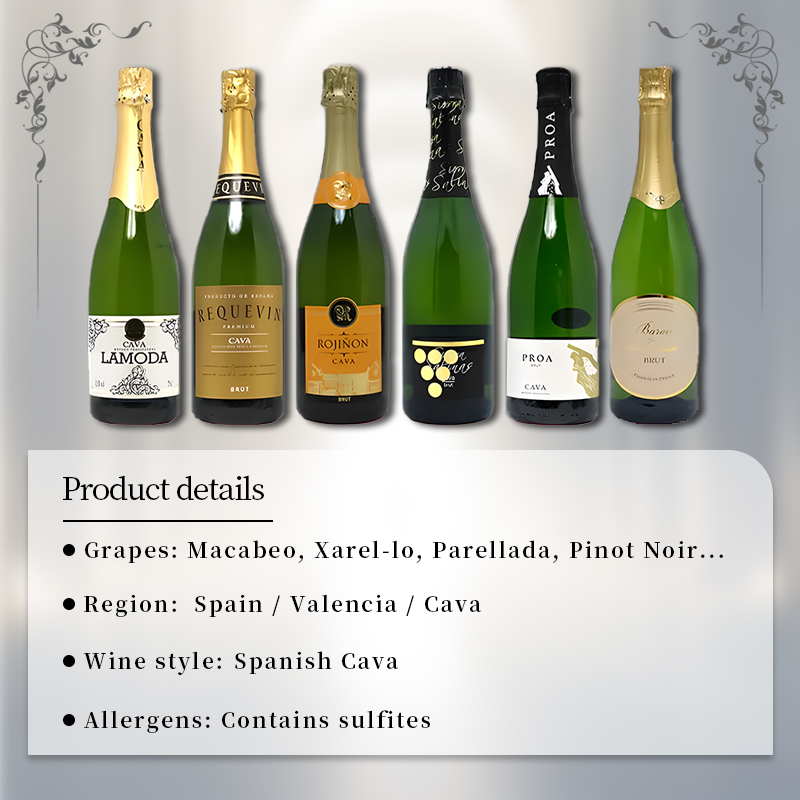 [6 Bottles] Spanish Cava Sparkling Wine Drinking Set 750ml per Bottle 11.5%·Spain·Sparkling Wine