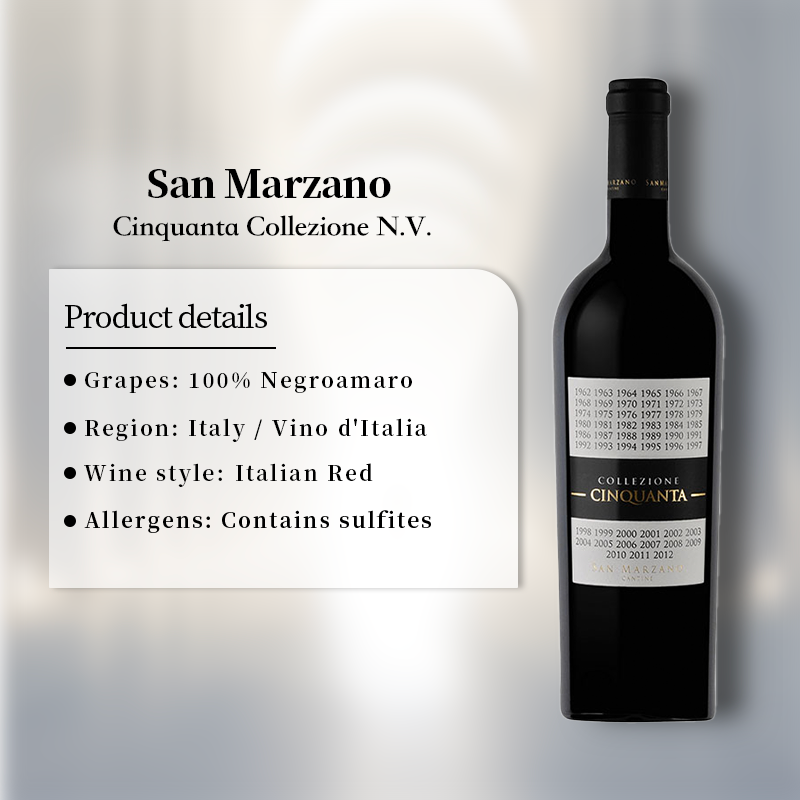 San Marzano Cinquanta Collezione N.V. 750ml 14.5%·Italy Vino·Negroamaro·Red Wine